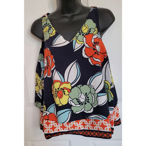 crown & ivy Floral Tank Top - Navy, Red, Yellow, Green